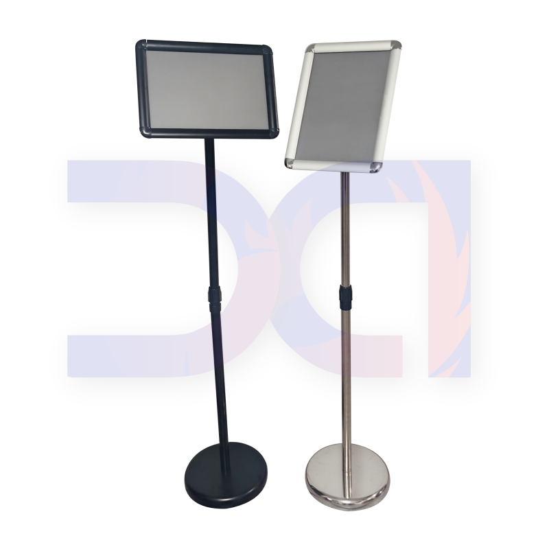 Darsa | Pedestal ajustable con porta grafica marco clip A4 -Plateado